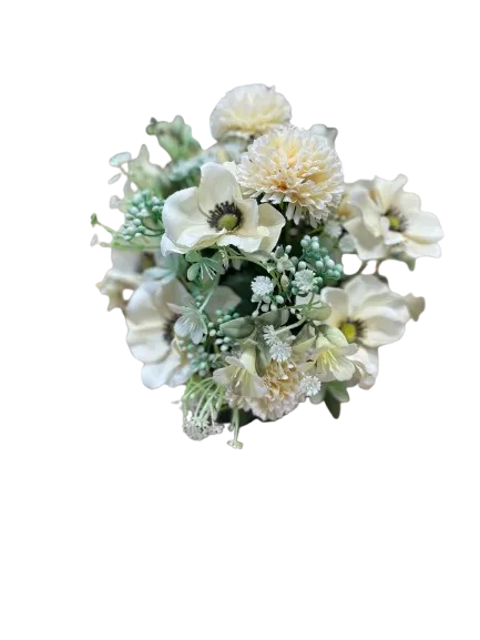 Bouquet de fleurs artificielles blanches et crème pour fleurissement funéraire