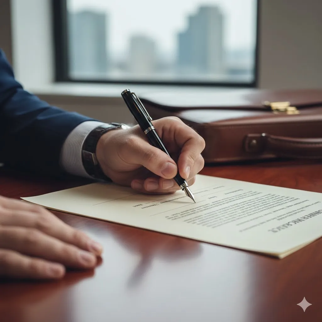 ignature de contrats et formulaires administratifs lors d'un rendez-vous.